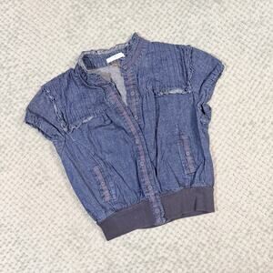 vintage y2k dark blue denim cap sleeve semi-crop babydoll blouse s allekris